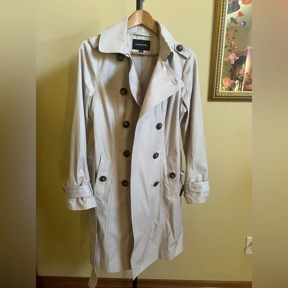 London Fog Trench Belted Raincoat Light Beige Size M - Picture 9 of 15